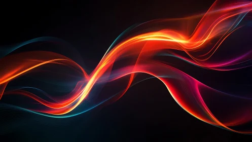 Luminous neon waveforms intersect across a deep black field