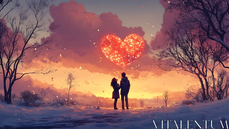 Luminescent Heart Spectral Phenomenon Over Frozen Landscape.