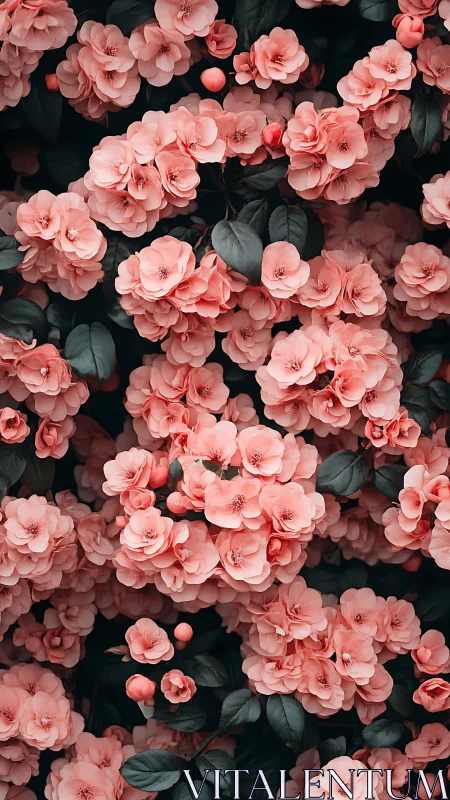 Coral Roses in Full Bloom. A garden of soft beauty.
