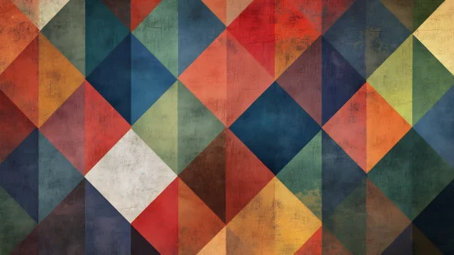 Geometric diamond grid with textured multicolor triangles.