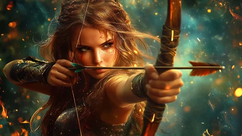 Fantasy archer portrait in dynamic, glowing close-up composition.