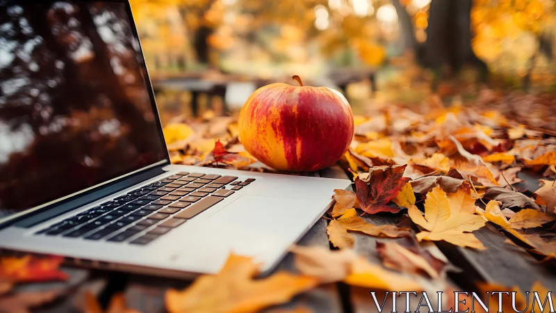Autumn laptop daydreams and a bold striped apple companion.