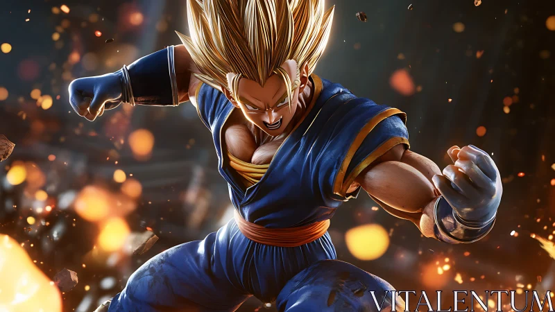 Powerful anime warrior unleashes energy in fiery battle