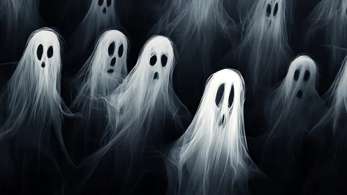 Translucent ghosts drifting through a dark spectral void.