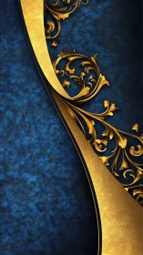 Ornate golden scrollwork over deep blue textured backdrop.