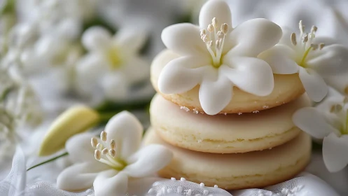 White Flowers Adorning Delicate Butter Cookies.