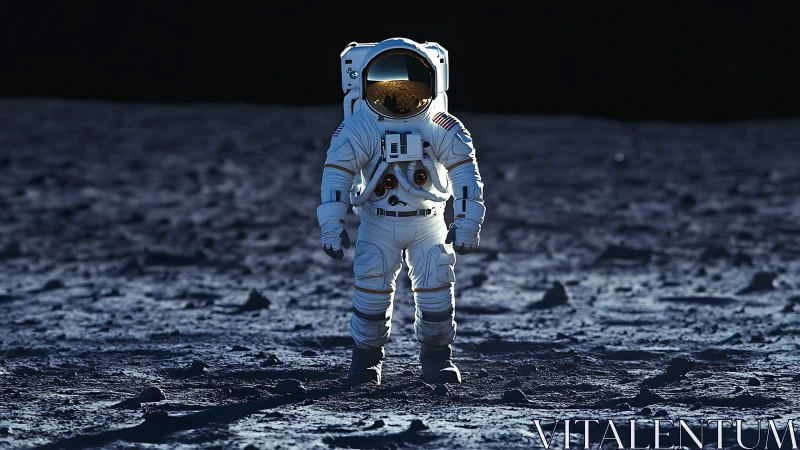 Solitary moonwalker under silent starlit void gaze.