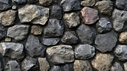 Weathered irregular stone wall texture in gray tones.