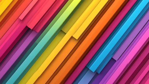 Diagonal rainbow planks form bold geometric abstraction.