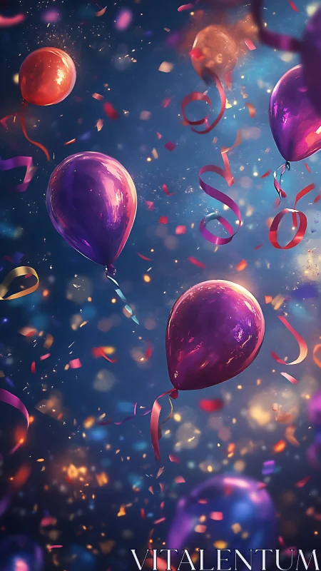 Luminescent Balloons Suspended in Vibrant Cosmic Celebration.