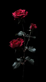 Crimson Roses Blooming Against Darkness.