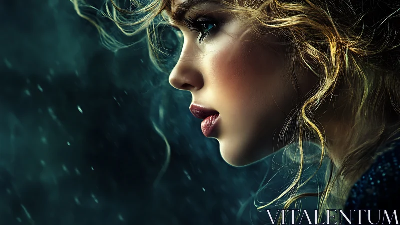 Stormlit profile of a wistful woman in cinematic close-up.