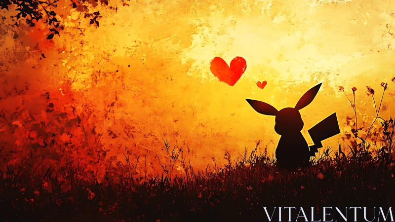 Silhouetted Rabbit Heart Landscape Digital Painting.