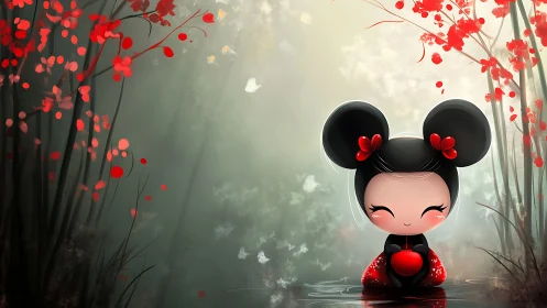 Whimsical Mouse Finds Love in a Garden of Red Flowers