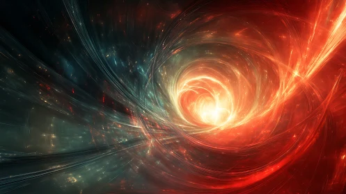 Cosmic energy vortex spirals through glowing nebular light.