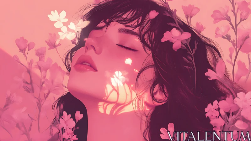 Dreamy pink portrait with floral light reflections.