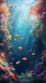 Glowing coral reef haven with playful, colorful tropical fish.