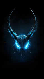 Molten blue demon visage emerging from shadowed void.