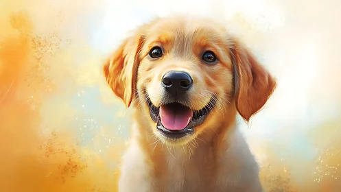 Sunburst puppy grin beaming through a watercolor daydream.