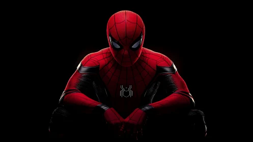 Spider-themed hero crouching in red and black suit.