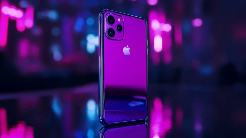 Neon-Lit iPhone 11 Pro in Vibrant Cyberpunk Setting.