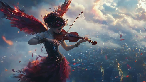 Crimson-winged violinist fills a twilight sky with quiet magic