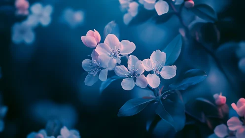 Delicate Pink Blossoms Glowing in Twilight.