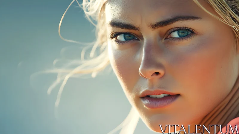 Sunlit close-up portrait renders hyperreal facial intensity