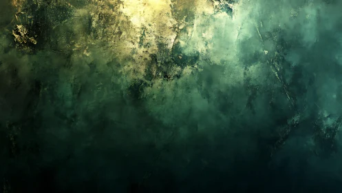 Abstract textured background in green and gold tones, digital art.
