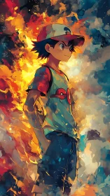 Trainer in blazing watercolor storm of courage and color.