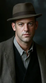 Pensive man in vintage hat gazes forward in soft studio light