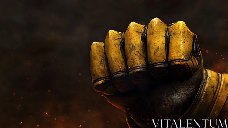 Yellow armored fist against dark smoky background. Period.