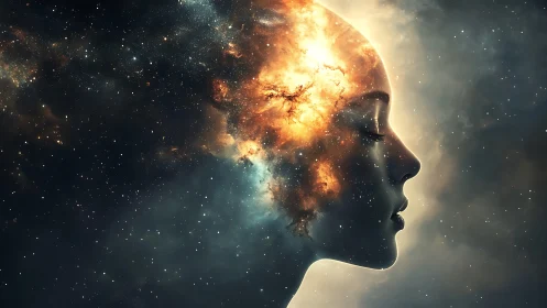 Nebular cognition silhouette with embedded stellar topology.