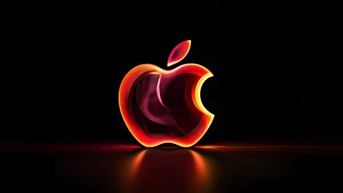 Vibrant Neon Apple Logo on Black Background, Digital Art Style.