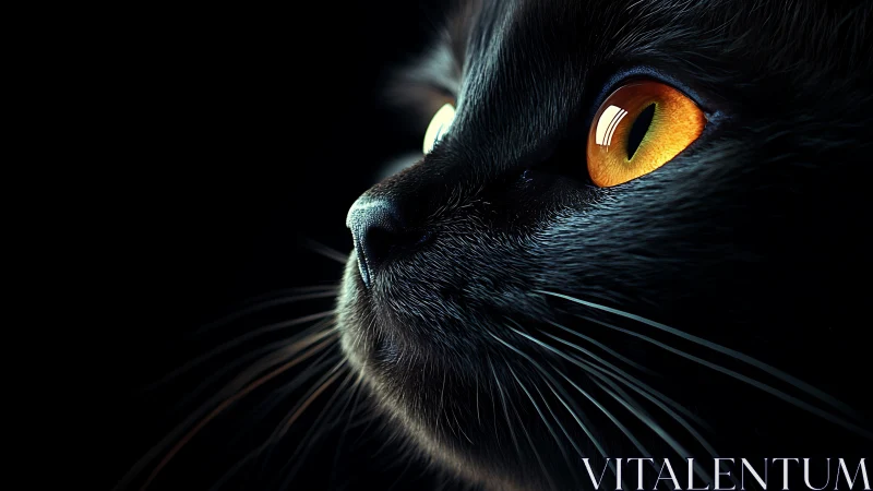 Black Feline Portrait with Golden Iris and Vertical Pupil Aperture