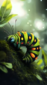 Bioluminescent caterpillar rendered with shallow DOF and soft bokeh