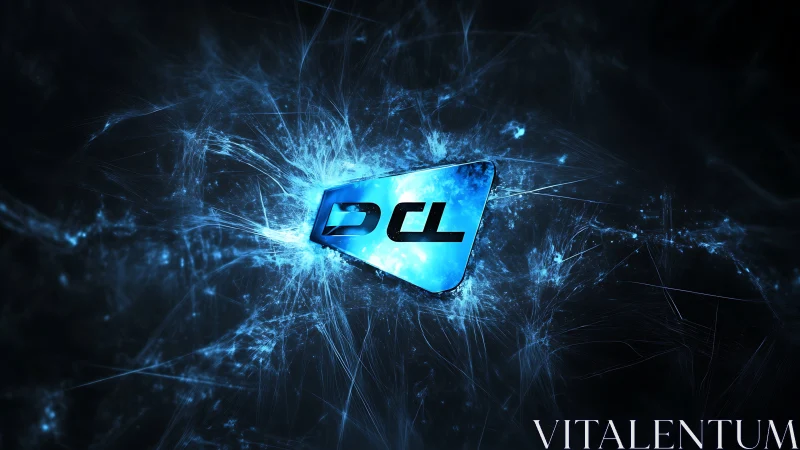 Blue DCL logo on dark abstract digital energy field.