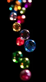 Glowing soap bubbles drift before blurred neon bokeh lights