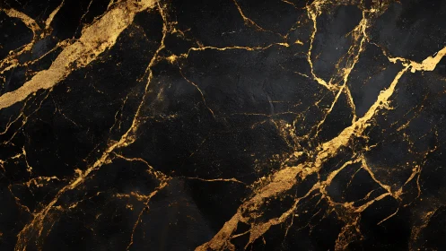 Midnight marble kissed by molten rivers of gold light.