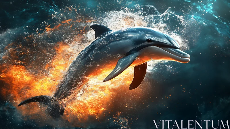 Daring dolphin bursts from glowing waves in radiant motion