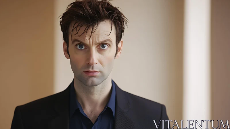 Tight depth portrait captures startled man in dark blazer