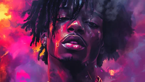 Neon-lit portrait channels electric emotion in blazing color.