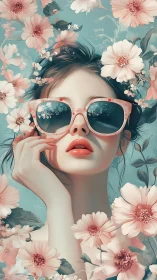 Dreamy girl in floral sunglasses enjoying soft spring light.