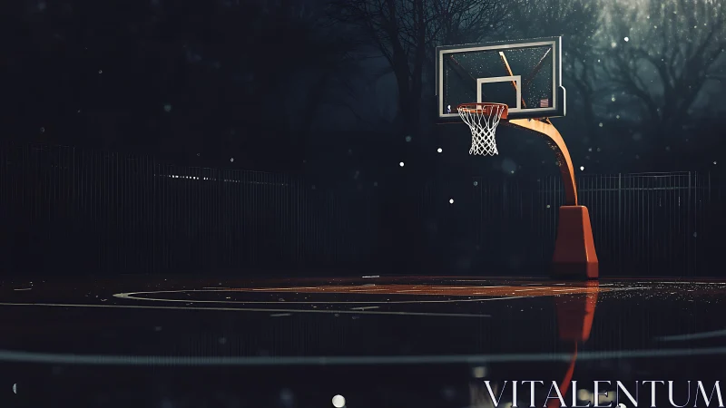 Quiet night court where a lone hoop waits for one last shot.