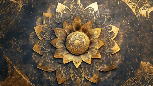 Golden mandala relief forms radiant floral symmetry