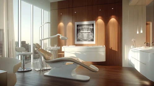Sunlit dental studio with calming city views and warmth.