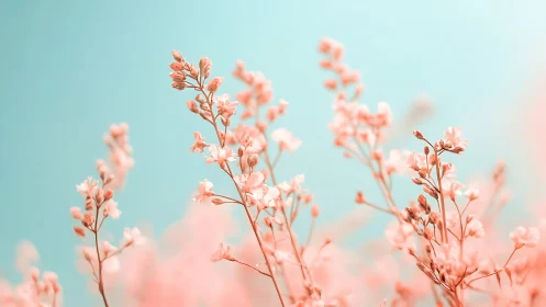 Soft Coral Floral Stems Against Turquoise Sky.