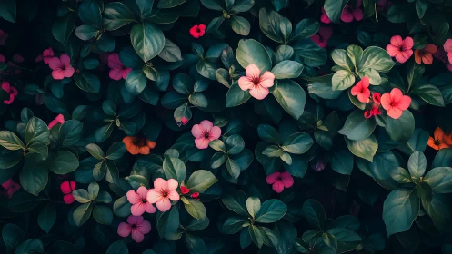 Vibrant Flower Garden from Above with Pink Blooms.