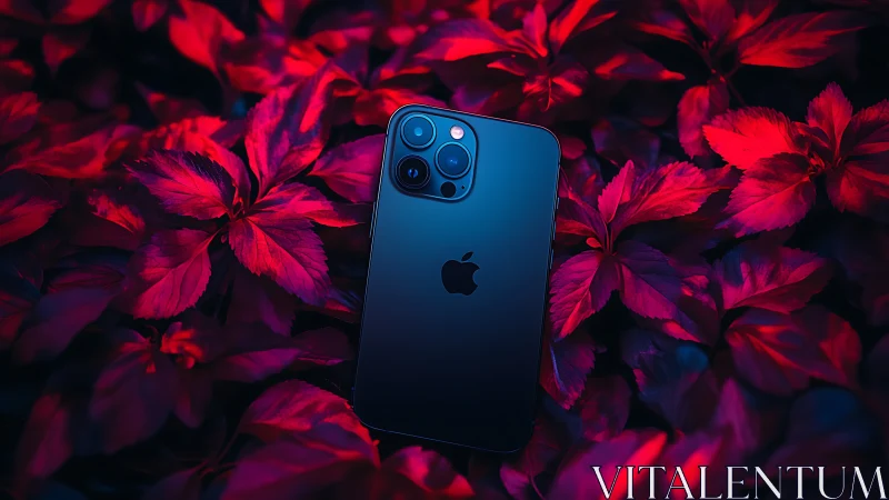 iPhone 12 Pro in Pacific Blue Against Vivid Red Foliage.