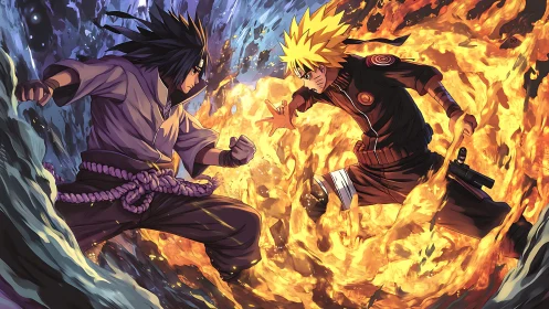 Flame and shadow collide in an explosive anime showdown.